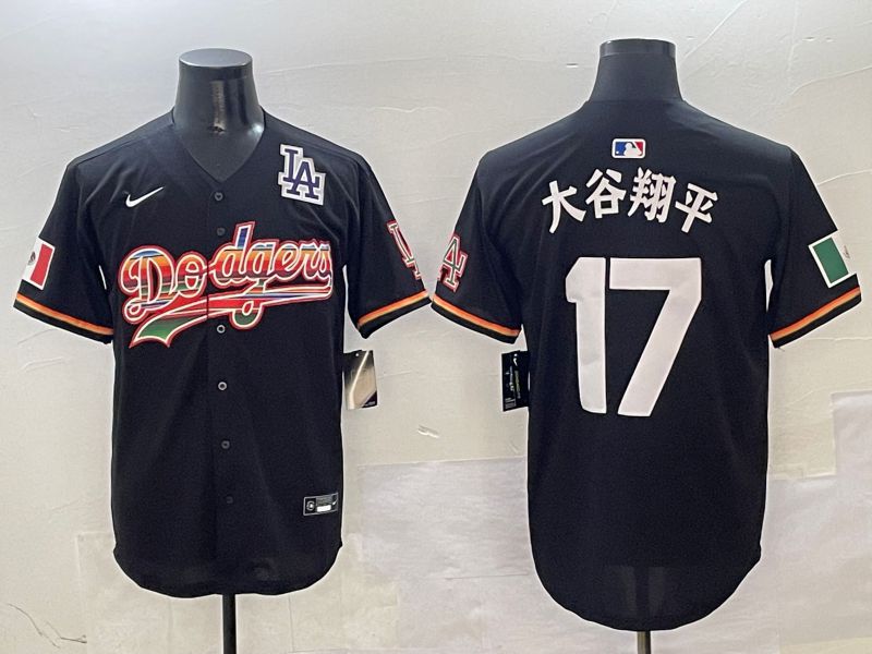 Men Los Angeles Dodgers 17 Ohtani Black rainbow 2025 Nike MLB Jersey style 4158